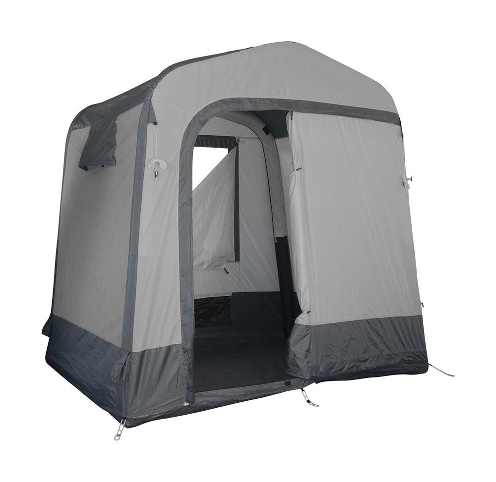 4471944 A luxury inflatable large storage tent made of extra thick fabric. Multifunctional tent that is compact to carry and easy to set up with a supplied pump and pressure gauge. Made of sturdy and luxurious polyester with a waterproof PU coating (water column of 2000 mm) and a waterproof ground sheet (water column of 3000 mm). Ideal for storing bicycles and/or other items. The tent comes complete with guy ropes, pegs and transport cover and a pump with pressure gauge.