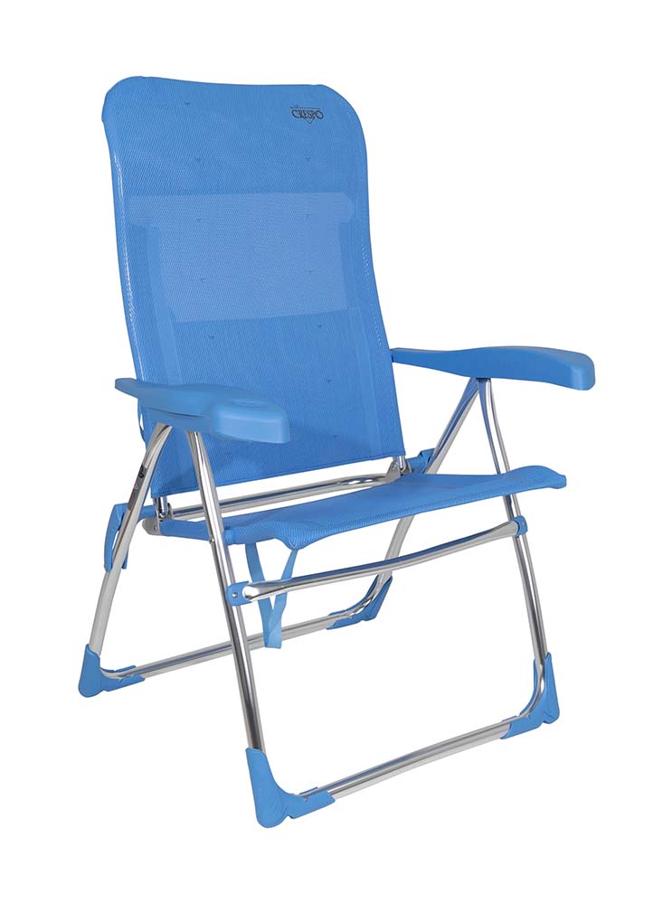1149321 Een luxe en comfortabele strandstoel. Ideaal voor gebruik op het strand, voor de tent of voor onderweg. Deze stoel is verstelbaar in 7 standen. Daarnaast is deze strandstoel voorzien van comfortabele armleuningen. Deze stoel is zeer compact en mede door de draaglussen gemakkelijk mee te nemen.