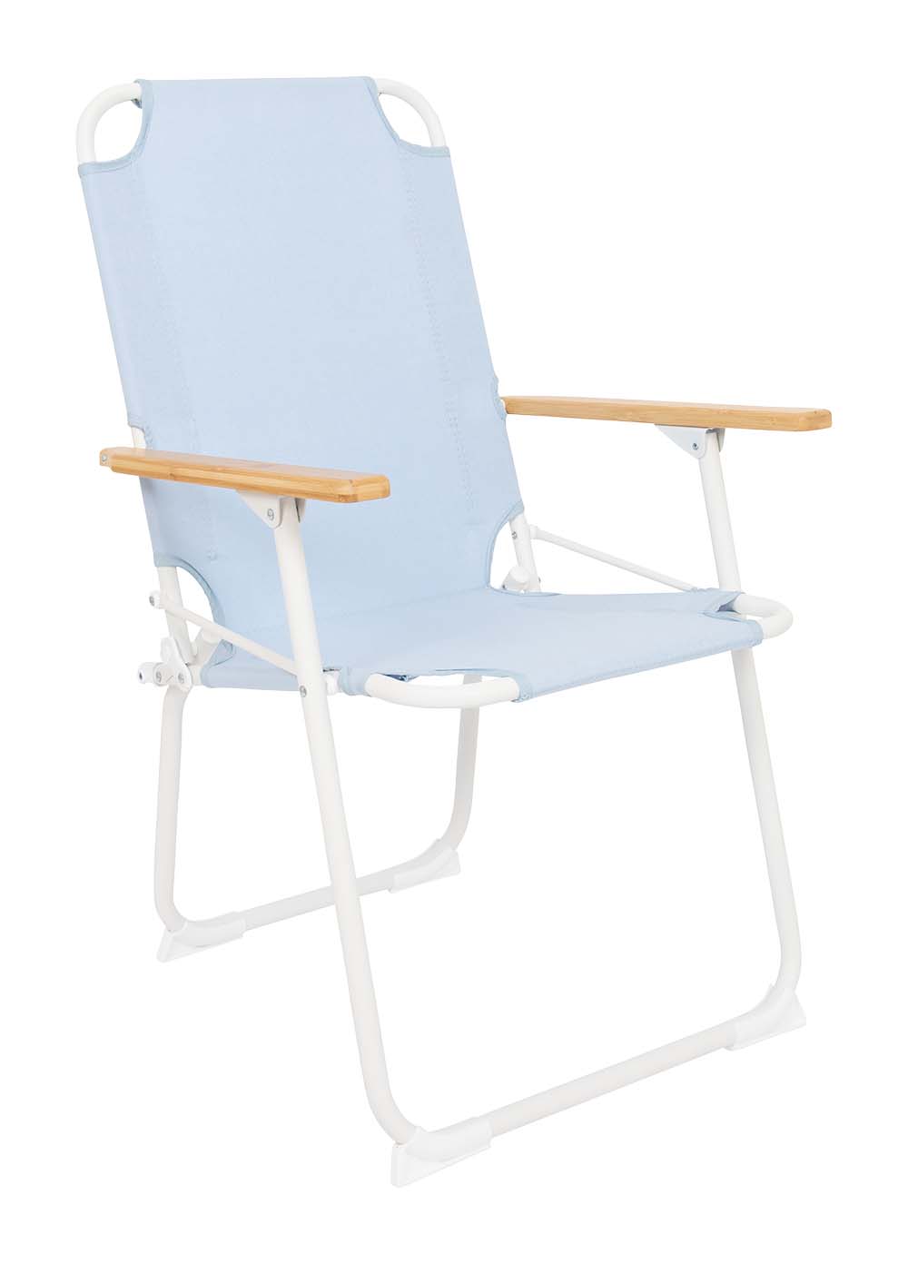 1211870 "De klassieker met een moderne en kleurrijke uitstraling uit de Pastel collectie. Een stoel waarbij stijl, comfort en functionaliteit worden gecombineerd. Voorzien van een Oxford Polyester bekleding voor ultiem comfort, een lichtgewicht aluminium frame en bamboe armleggers. Een ideale stoel voor in de tuin of op de camping, maar ook op het balkon en in de woonkamer. Daarnaast is deze stoel voorzien van extra stabilisatoren en een 'safety-lock' tegen ongewenst inklappen. Compact mee te nemen."