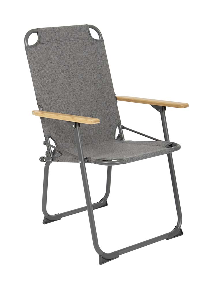 1211876 "A contemporary and very compact folding chair. A chair where design, comfort and functionality is combined. Has a strong Nika fabric with linen look, a lightweight aluminium frame and stylish armrests. An ideal chair for the camp-site, but also the beach, the park, the balcony or the living room. The chair also has extra stabilizers and a 'safety lock' against undesired folding. Compact to carry."