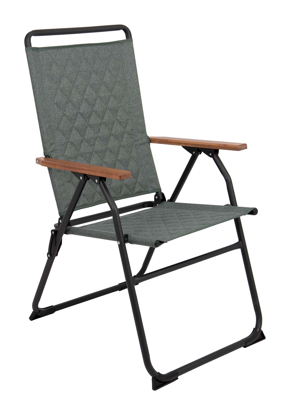 1211888 A modern en comfortable folding chair from the Industrial collection. Equipped with a padded Cationic upholstery for ultimate comfort, a lightweight aluminum frame and bamboo armrests. In addition, the stitching has a modern pattern. An ideal chair for the garden or camping, but also on the balcony and in the living room. Compact and easy to carry.