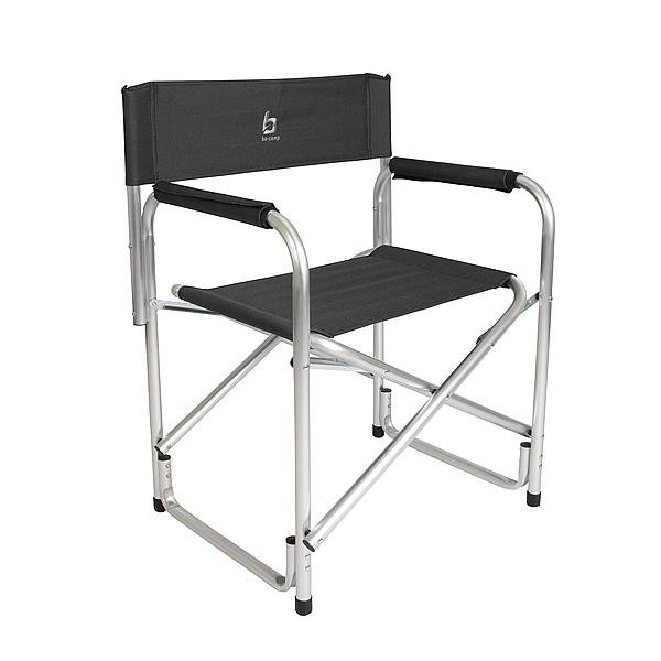 1267212 "A very compact director's chair with armrests. The chair has a sturdy and lightweight aluminum frame with a two-tone 600D Polyester upholstery. Ideal for use at the table or outside in front of the tent. Easy to fold and very compact to carry."