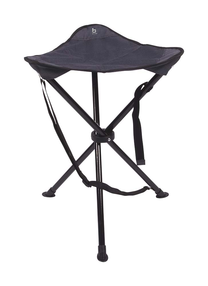 1267350 A luxurious 3 leg stool with upholstered seat. The upholstered seat of the stool has an extra large seat. Has a steel frame and a luxurious 2 tone 600D polyester cover. Easy to fold and carry, partly due to the handy carry strips and the delivered carry bag. Maximum load: 100 kilogram.