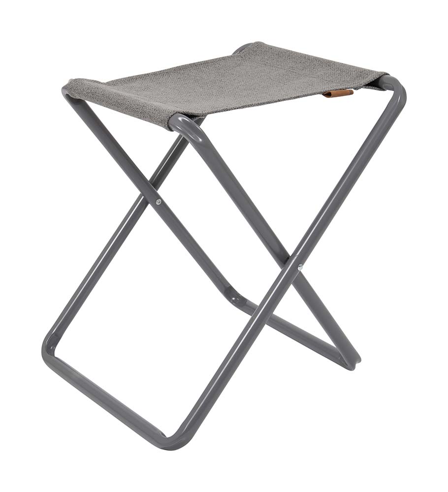 1467326 A very sturdy and trendy stool. This stool has an aluminium frame and a comfortable Nika seat cover. The stool has a trendy grey frame! With a hard top, this stool can also be used as a side table. Easy to fold and compact to store