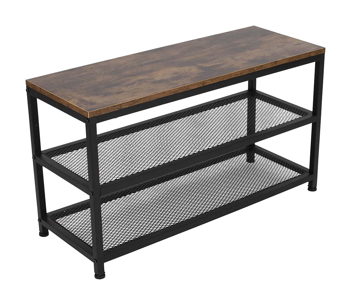 1609304 A stylish cabinet with from the Industrial collection. The cabinet has a MDF wood look top and a sturdy steel frame. Equipped with one pull-out basket. The first layer of the cabinet provides extra storage space. Also this layer has a mesh effect for an industrial look.