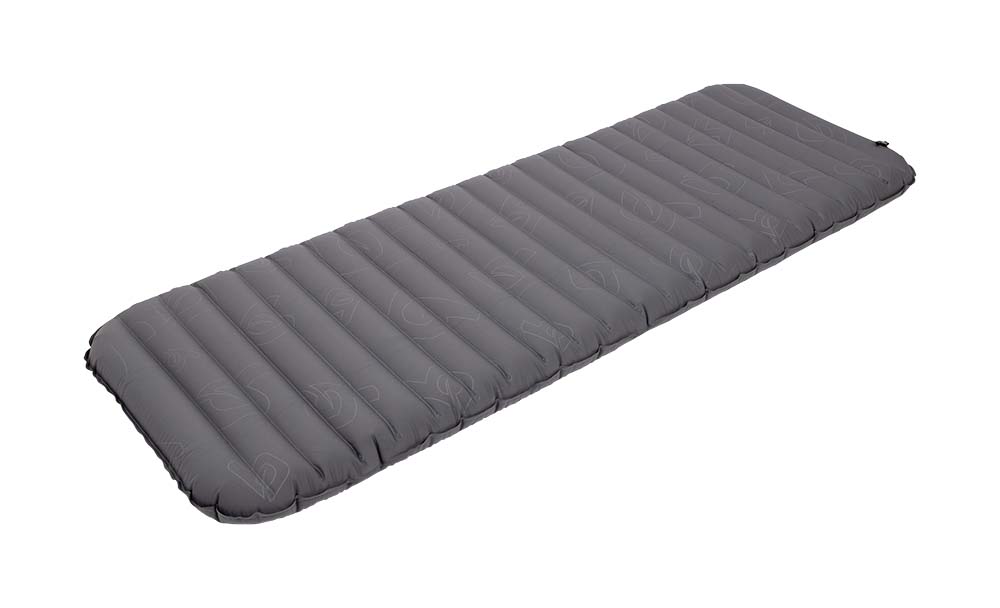 3106610 A comfortable and lightweight air mattress. This panelled air mattress has 23 horizontal panels that provide a high level of comfort. Has a large filling opening with double valve. This allows the air mattress to rapidly inflate and deflate. Made of strong 190T polyester with a PVC coating.