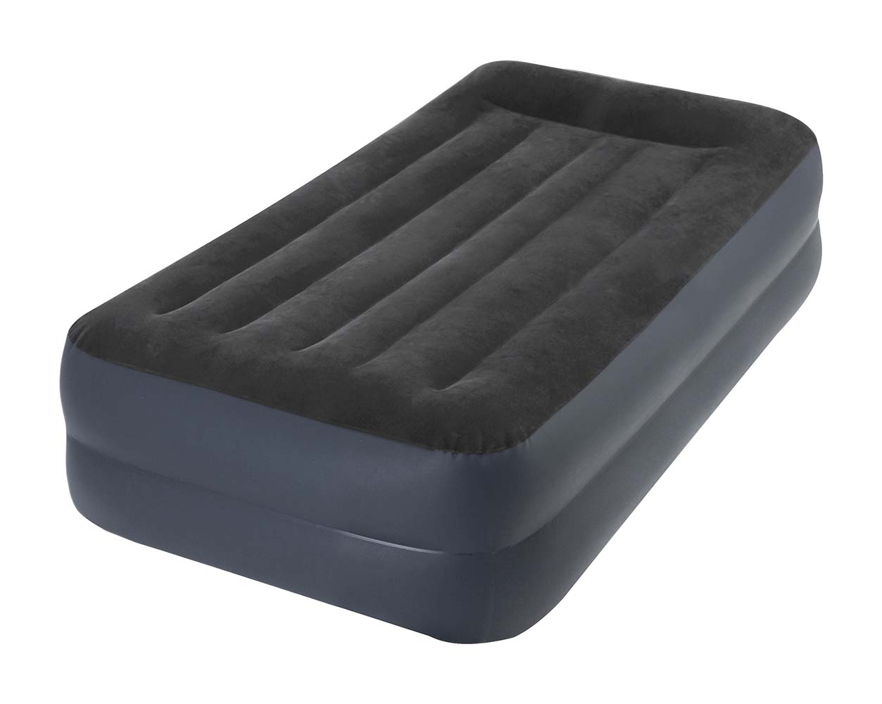 3264122 A luxurious double layer 1 person air mattress. This mattress is inflated in 2 minutes with the built-in electric pump. Because of the extremely soft and water repellent top layer, and integrated pillow this air mattress provides a high level of comfort. The mattress is also extra sturdy and strong because of the use of Dura-Beam®. The dividers have been replaced by thousands of rock-solid polyester threads, so the dividers can no longer break. Comes in a handy carry bag.