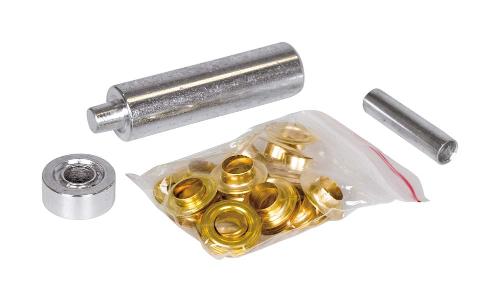 4162707 A complete set of 20 brass eyelets. Can be used in tents, tarpaulins, leather articles, cotton, etc. The sail rings are quick and easy to attach. Mounting hardware is also included, meaning, apart from this set you only need a hammer for sturdy mounting.