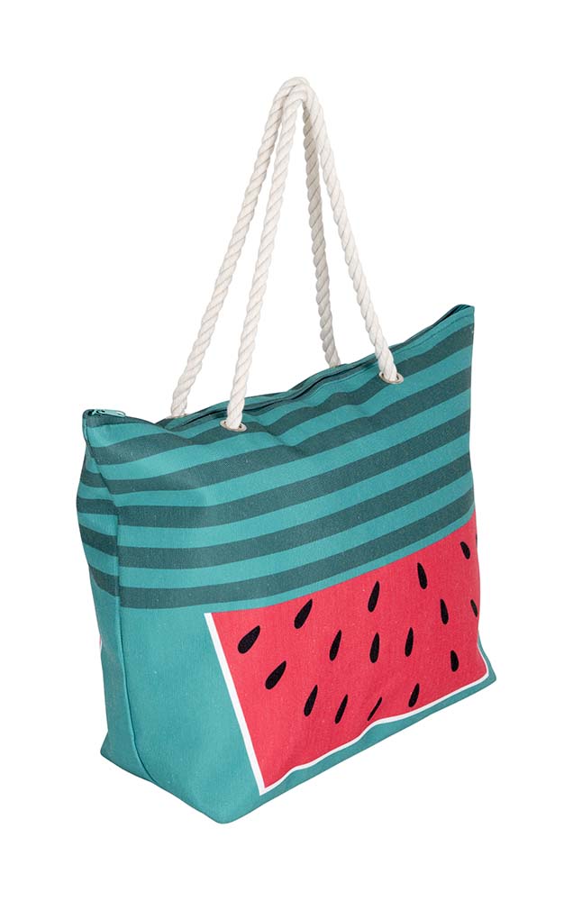 5261140 A cheerful beach bag. Ideal for the beach or the swimming pool. Features a trendy print! The bag has a handy storage compartment.