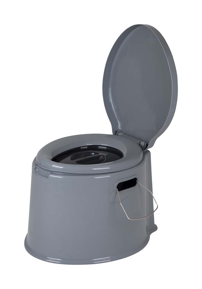 5502800 A modern portable toilet. The toilet has a loose and easily removable bucket so that it is easy to empty. The portable toilet also has a toilet roll holder, a handle, a seat and a lid. Compact and easy to carry.
