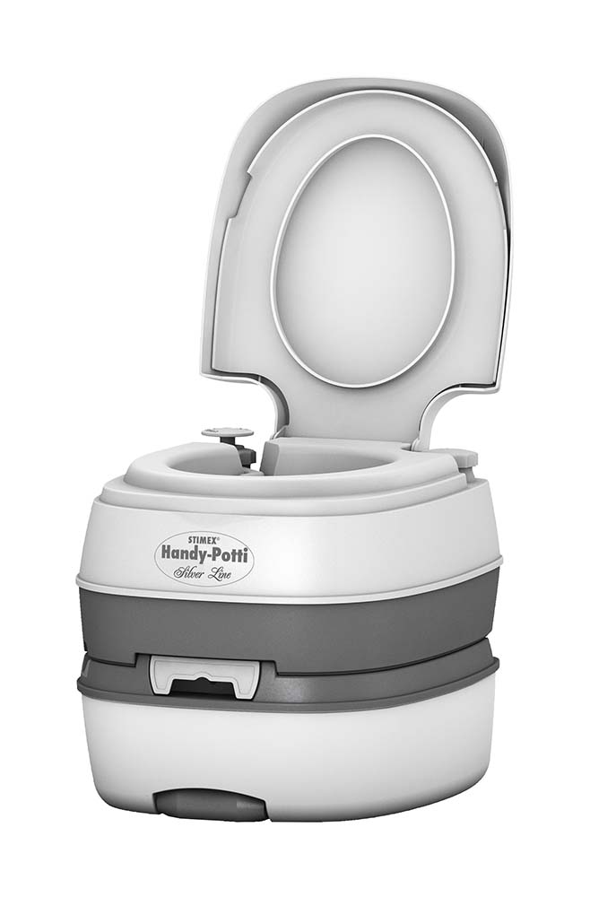 5506002 A luxury chemical toilet. The Handy Potti is made from low maintenance and hygienic plastic. The rinse water tank (15 litres) and waste water tank (17 litres) can be disconnected easy and transported. Fitted with a rotatable funnel and a breather button.