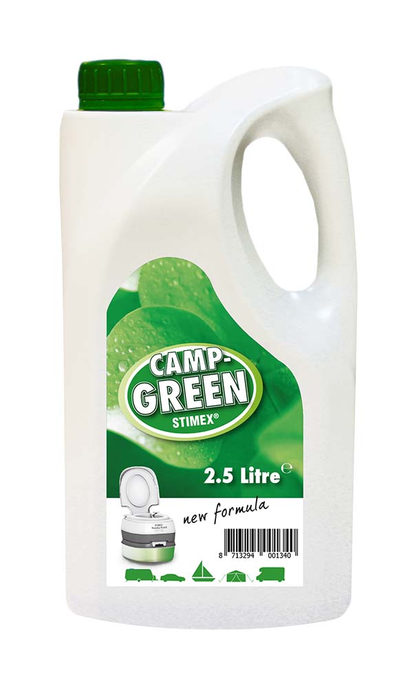 5506011 Stimex Camp Green is a very environmentally friendly concentrated toilet liquid, especially developed for the waste tank of the chemical toilet. The unique composition of Stimex Camp Green ensures a faster disintegration of solid residue, urine and faeces. It also breaks down annoying odours and prevents the formation of gas. Stimex Camp Green is biodegradable and can be used in all chemical toilets. For optimum performance first fill the waste tank with approx. 11 litres of water and then add about 25 ml of Stimex Camp Green for every 5 litres of tank content. Only use Stimex Camp Green in the waste tank.