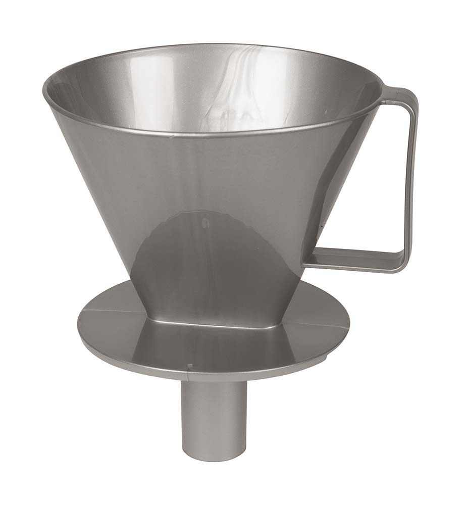 6301650 Een stevige koffiefilterhouder. Deze koffiefilter is geschikt voor filterzakje no. 4. Kan worden gebruikt boven een mok. Door de tuit aan de onderkant, is de filter ook geschikt voor gebruik op een thermosfles of koffiekan.