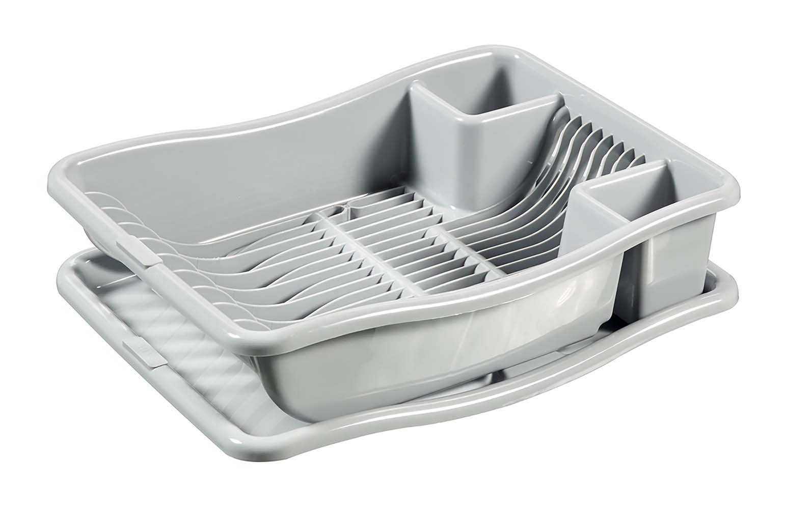 6302120 A compact dish rack. There is a tray to collect water underneath the dish rack.