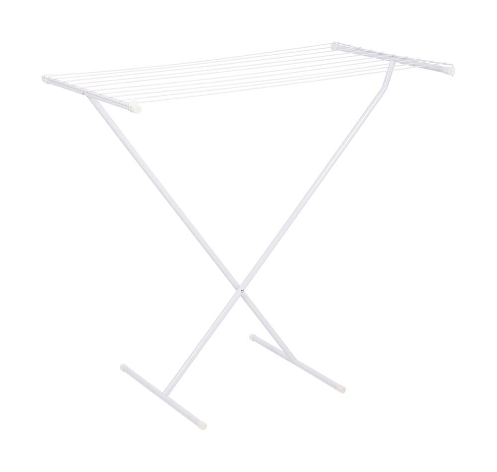 6481077 A stable drying rack. Extra sturdy, and scissor-folding makes it easily collapsible. The total line length is 9 meters.