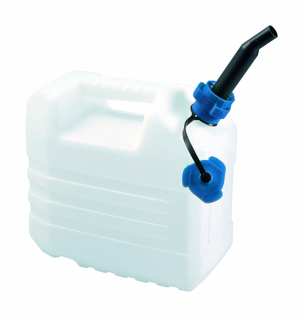 6603117 A sturdy jerrycan. Easy to use due to the sturdy handle and flexible spout. The spout can be inverted and stored inside the jerrycan after use, and the opening can be closed with the cap.