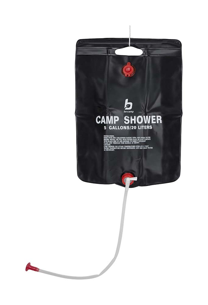 6603510 A portable camping shower. Always enjoy a private shower without taking up much space. Easily attached by means of the suspension cord, after which water is warmed by the sun. Suitable for one shower session. After use, the shower unit can be refilled. This tube must be slid into the handle so you can hang the camp shower securely.