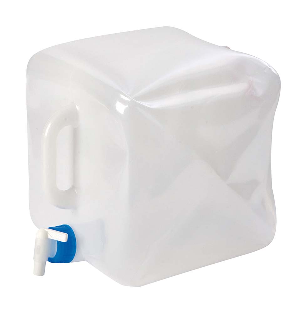 6681115 A foldable jerrycan. Ideal to take with you or at the camp-site. After use, the jerrycan can be folded and stored compactly. The jerrycan is equipped with a convenient dispenser tap, a sturdy handle and a suspension eye. The jerrycan is BPA free.