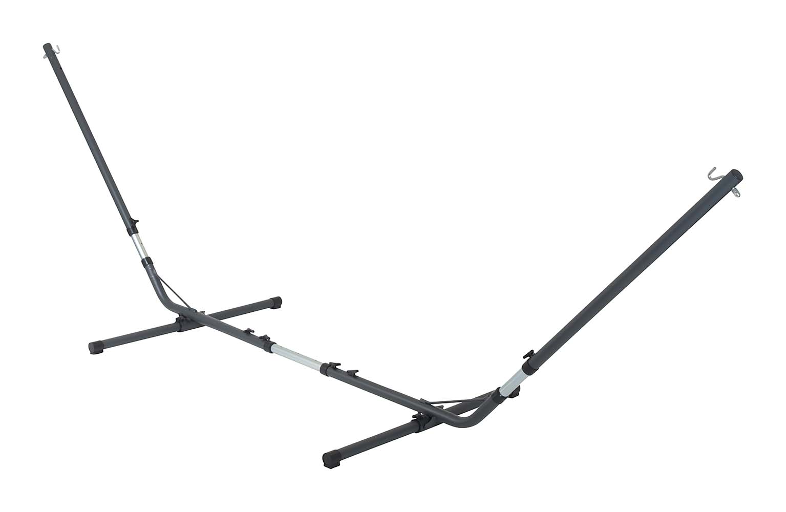 7100211 A sturdy universal hammock stand. A steel frame to attach a hammock. Because the poader coating frame is adjustable both in length and height, almost every hammock fits. Including metal hooks. Suitable for hammocks with a total length of 285 to 385 centimeters. The height is adjustable from 105 to 135 centimeters. Store after consumption.