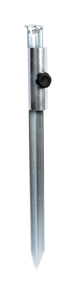 7263336 Een stevige verzinkte stalen parasolboor met stelschroef. Deze parasol grondboor is bedoeld voor het stevig plaatsen van een parasol direct in de grond. De parasolboor wordt in de grond geplaatst, waarna de parasol steel vastgezet kan worden met de stelschroef. Geschikt voor een steel van een parasol met een diameter tot 33 millimeter.