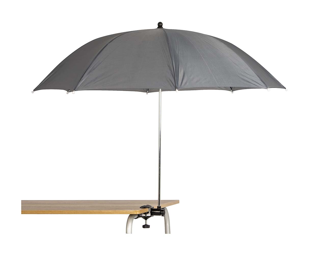 7267288 An easy to attach table parasol. This sturdy parasol has a galvanized steel frame and a polyester fabric. Suitable for tables up to 3.2 cm thick. The fabric also has a silver coating for extra UV protection. Very compact to carry.