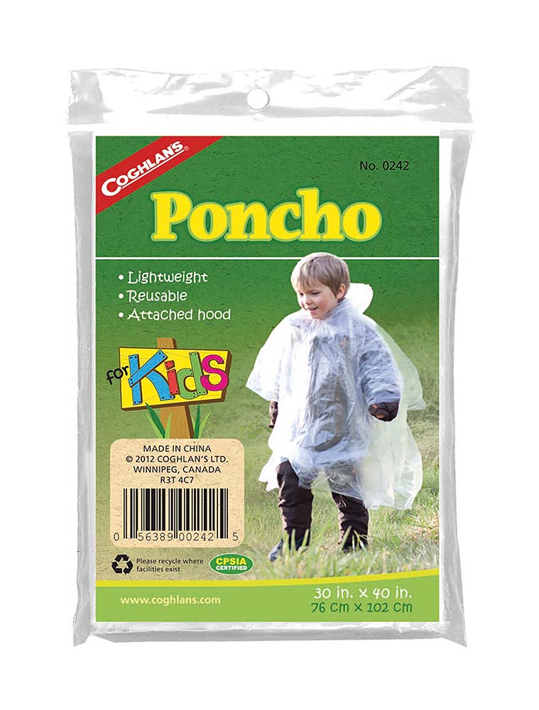 7690242 Lightweight and reusable poncho with hood. Very compact and portable. Keeps you prepared for unexpected situations. Available in one size for children from the age of 6.