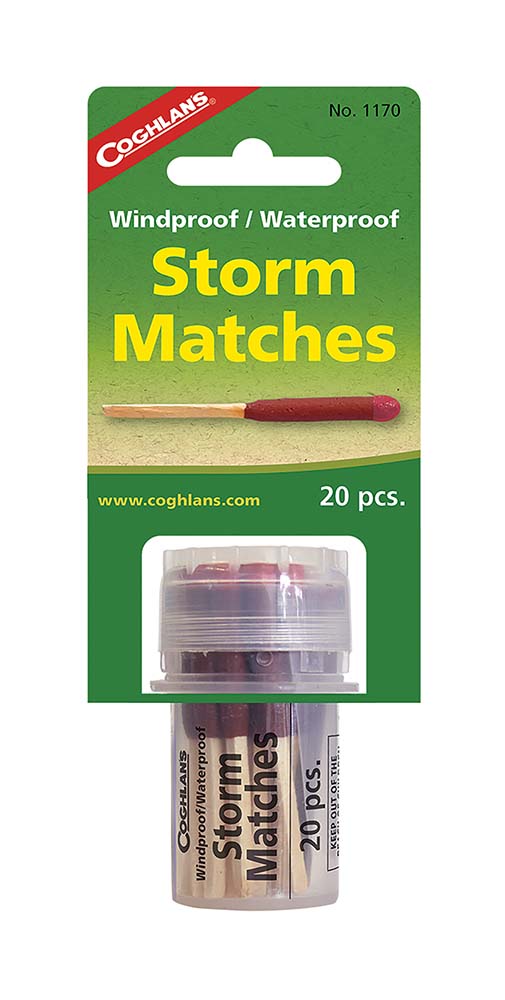 7691170 A tube with 20 weatherproof matches. Matches that do not light are a thing of the past. These waterproof and wind proof matches always light; even when wet or in a storm. Designed to always start a fire; even in harsh conditions. Comes in a waterproof container with 2 ignition strips