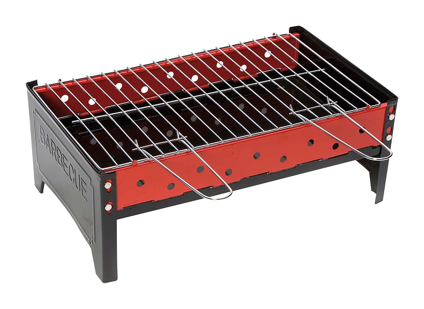 8108357 An extra flat foldable charcoal barbecue. Ideal to take with you on the road or at the campsite. Can be folded very flat and can be easily carried. On the side this barbecue is equipped with extra ventilation.