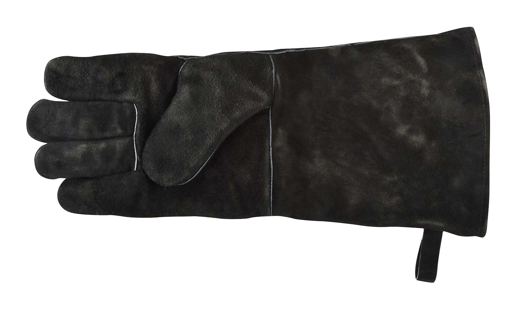8192580 A leather barbecue glove. Make sure to never be bothered by the heat when adding wood or coal to a fire. The extra long sleeve will protect the hand and forearm against the high temperatures of a fireplace, barbecue, oven and campfire. Made of flame-retardant material and provides heat protection up to 100°C. Includes a hanging loop. Conforms to EC Directive 89/686 EEC