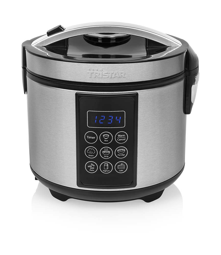 8500502 With the Rice and Multicooker your rice will never fail and you can cook versatile. Besides rice you can also prepare cake, soup, yogurt, steamed dishes and other delicious meals. When the dish is ready, the device switches itself off and switches to the warming function. Has a capacity of 1.5 liters and comes with a spoon, measuring cup and spatula so you can get started right away. Stainless steel housing with indicator lights, non-slip feet and a removable inner pan with non-stick coating.