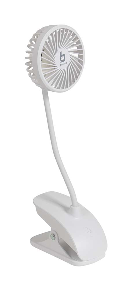 8520950 A handy table fan with clamp. If you need a cooling off, this is the ideal outcome during hot days. Easy to attach to the edge of a table, chair or other similar surface with the clamp. Very suitable for camping, at home, on the balcony etc. The battery can be charged via USB. Battery capacity: 1200mAh.