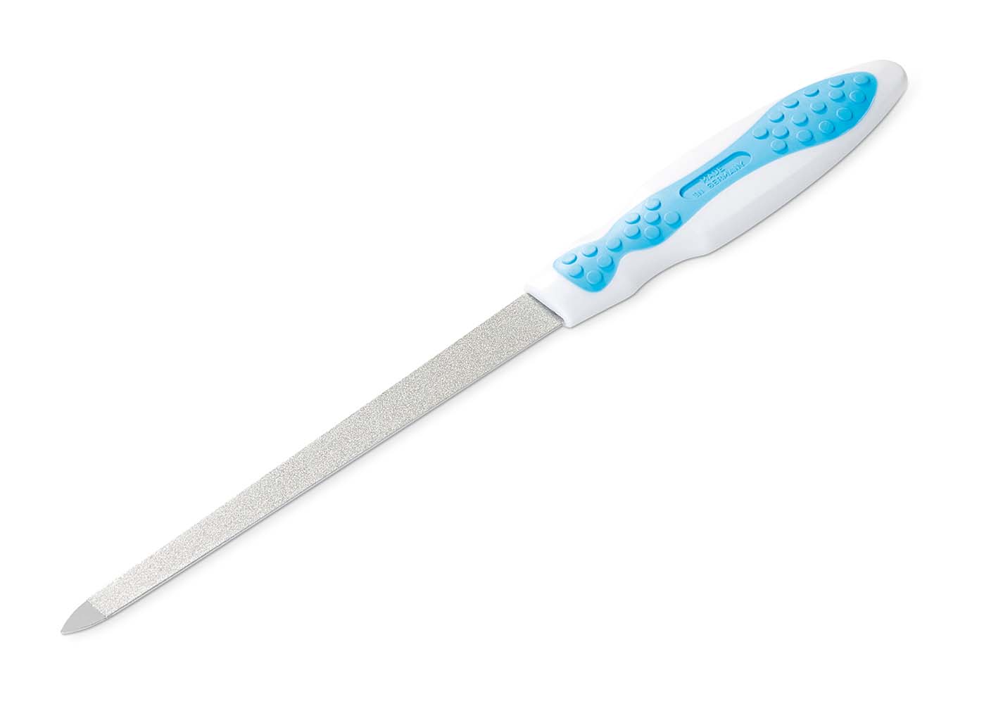 9210580 A nail file of 20 cm. The nail file has a non-slip grip, which provides better grip. The file has a rough and a fine side for the care of the nails.